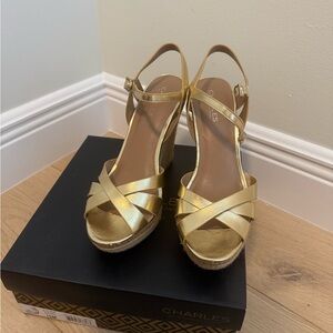 Charles By Charles David Gold Wedge Sandals